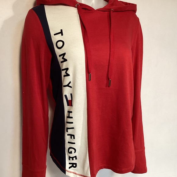 Tommy Hilfiger Sport Womens Hooded shirt size XS large logo tab sleeve - Picture 2 of 9